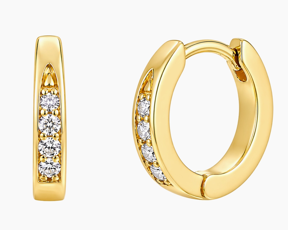 Four-Stone Cz Huggie Hoop Earrings