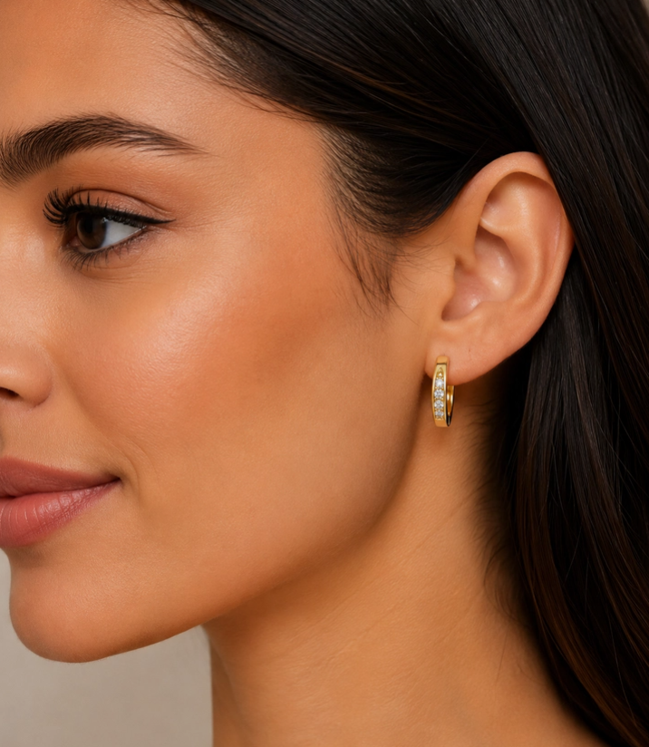 Four-Stone Cz Huggie Hoop Earrings