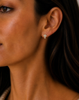 White Opal Cross Stud Earrings 14K GP