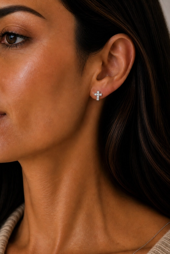 White Opal Cross Stud Earrings RP