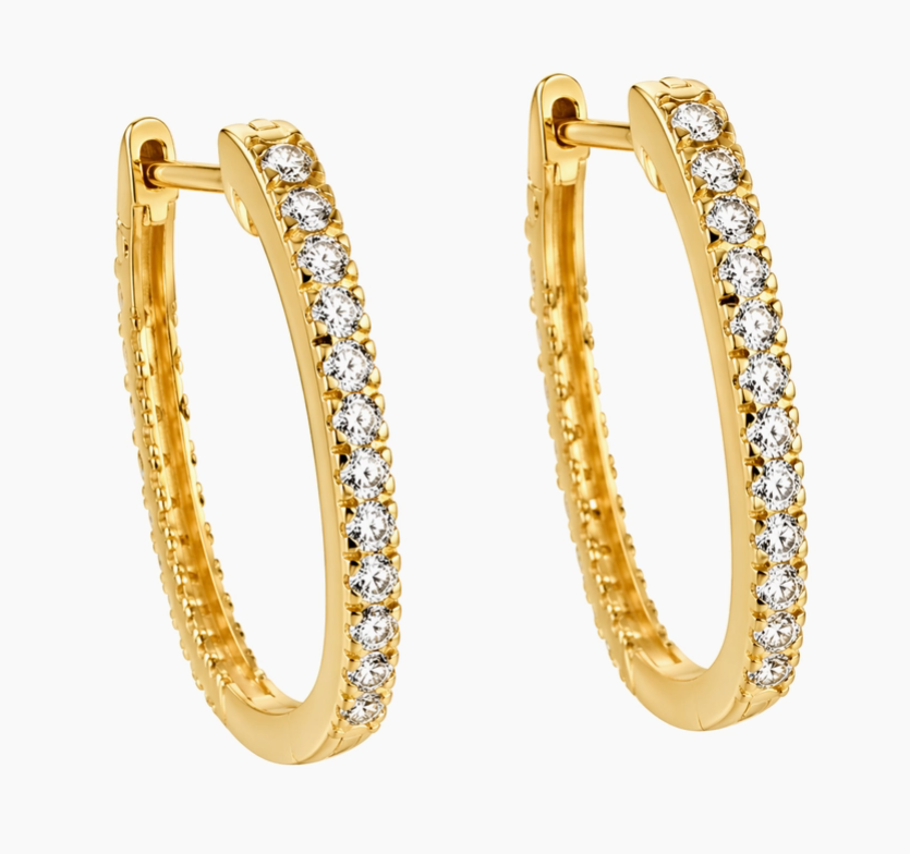 White Cz Oval Hoop Earrings 14K GP