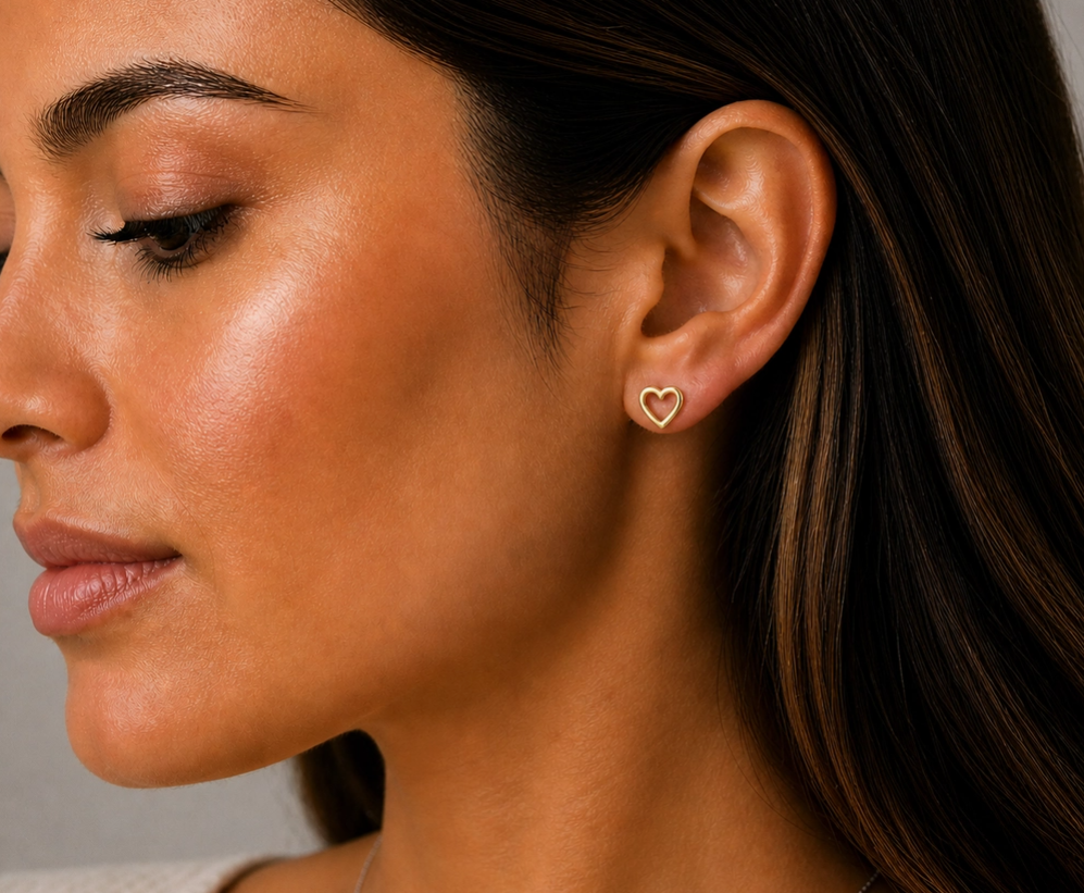 Open Heart Stud Earrings 14K Gold Plated