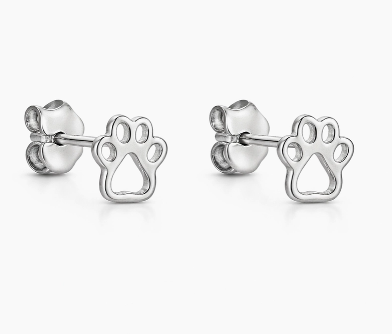 Open Paw Print Studs Rhodium Plated