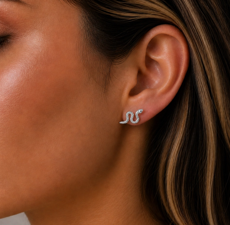 Textured Snake Studs Rhodium Plated