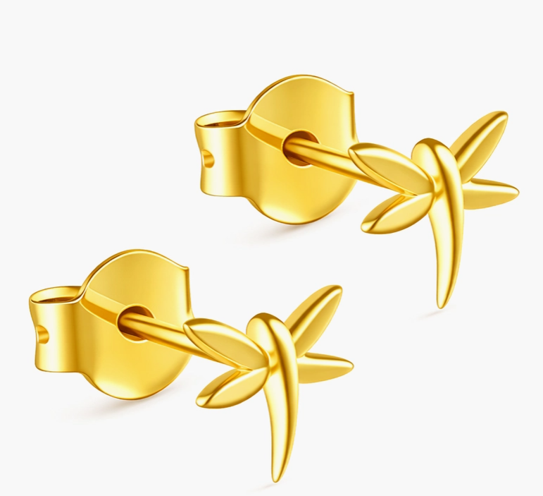 Dragonfly Stud Earrings 14K Gold Plated