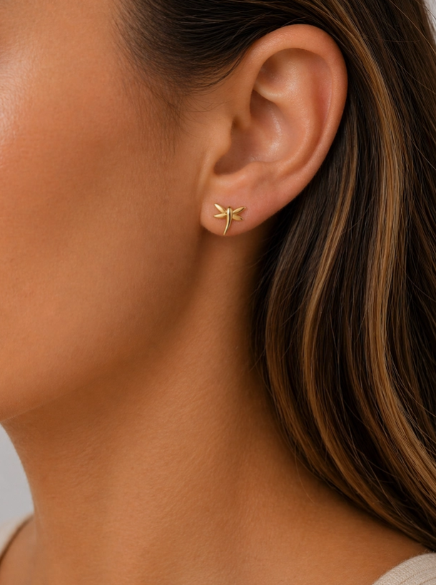 Dragonfly Stud Earrings 14K Gold Plated