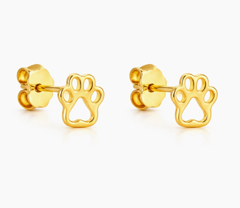 Open Paw Print Studs 14K Gold Plated
