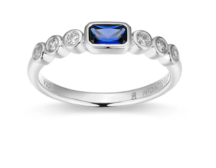 Rhodium Plated Sapphire & Diamond Ring