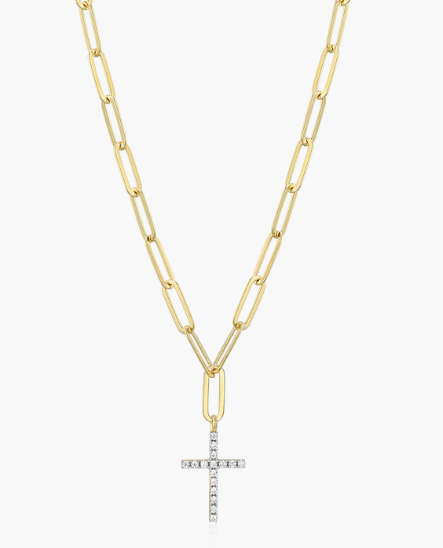 Cross Pendant Lab Diamond Gold Necklace
