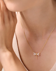 Gold Dragonfly Pave Pendant Necklace