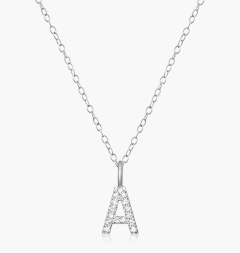 Initial "A" Diamond Necklace Silver