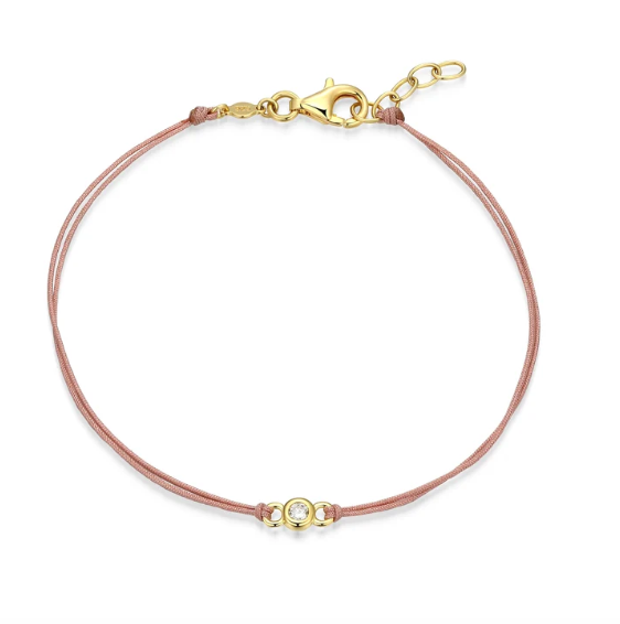 Bezel-Set Double Silk Cord Bracelet Pink