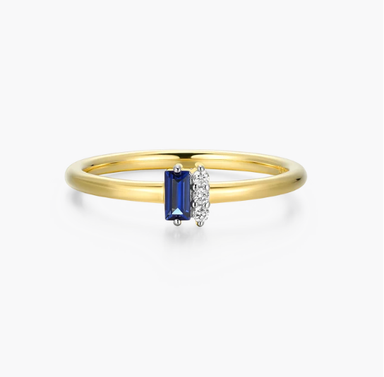 Sapphire Baguette/Diamond Round Ring