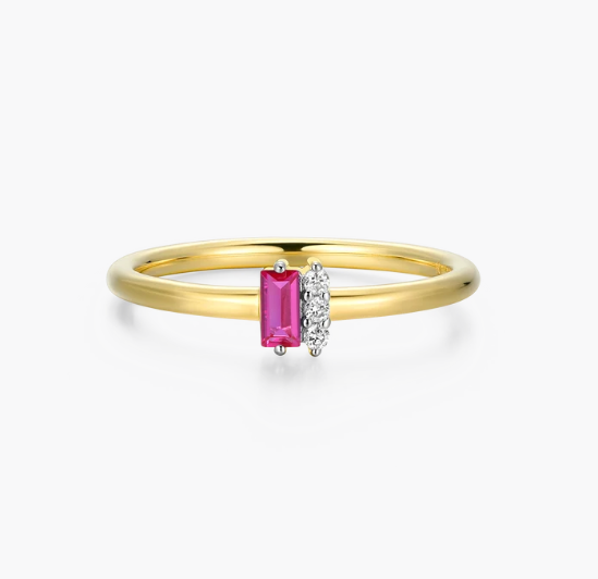 Ruby Baguette &amp; Diamond Cluster Ring