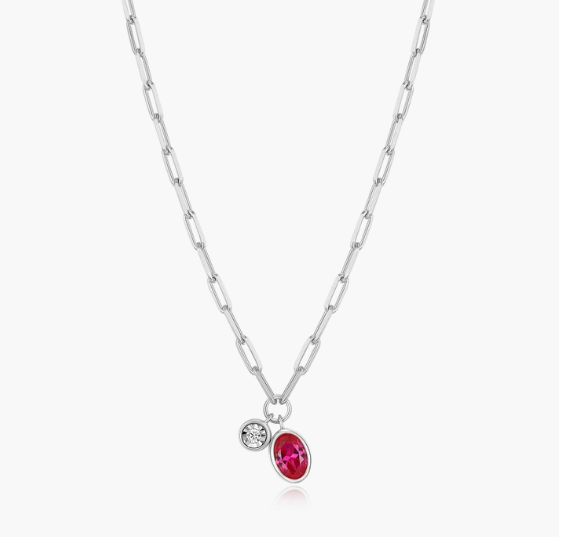July Birthstone &amp; Diamond Paperclip Neck