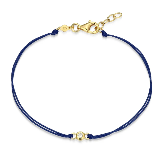 Bezel-Set Double Silk Cord Bracelet Blue
