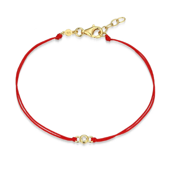 Bezel-Set Double Silk Cord Bracelet Red
