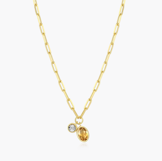 Citrine &amp; Diamond Paperclip Necklace