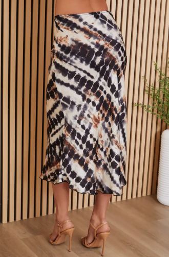 Abstract Tie Dye Silky Midi Skirt