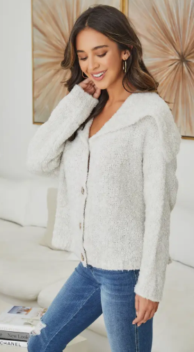 Boucle Knit Cardigan - Light Grey
