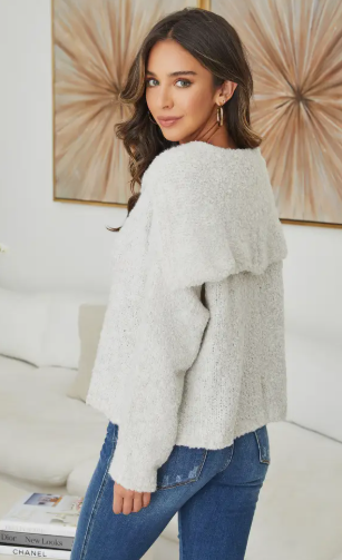 Boucle Knit Cardigan - Light Grey