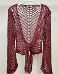 Open Knit Crochet Tie Top - Wine