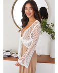 Open Knit Crochet Tie Top- White
