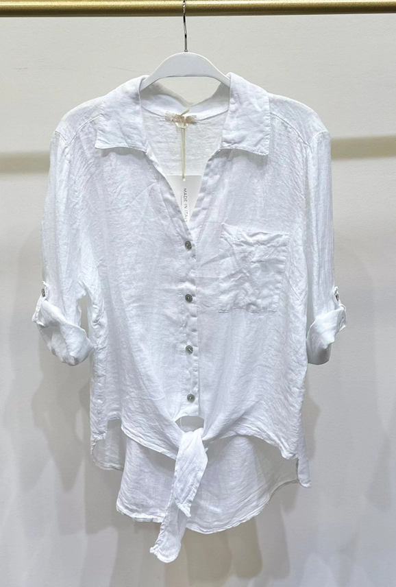 Linen Front Tie Button Shirt