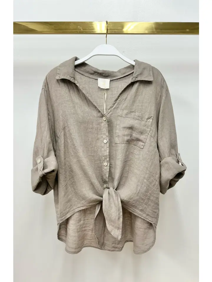Linen Front Tie Button Shirt