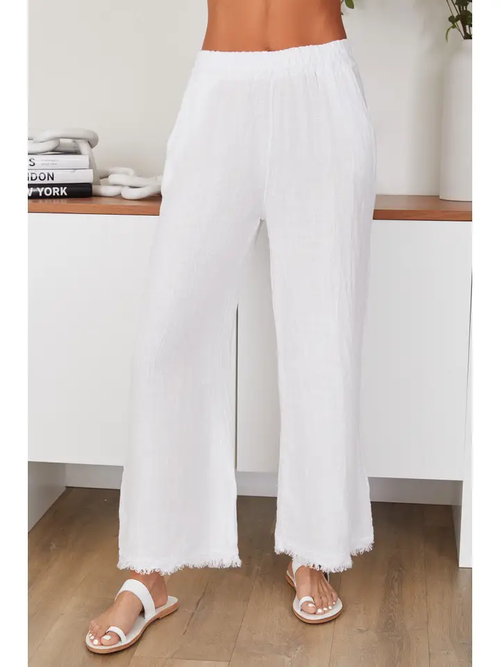 Linen Pant With Fringe Hem and Pockets