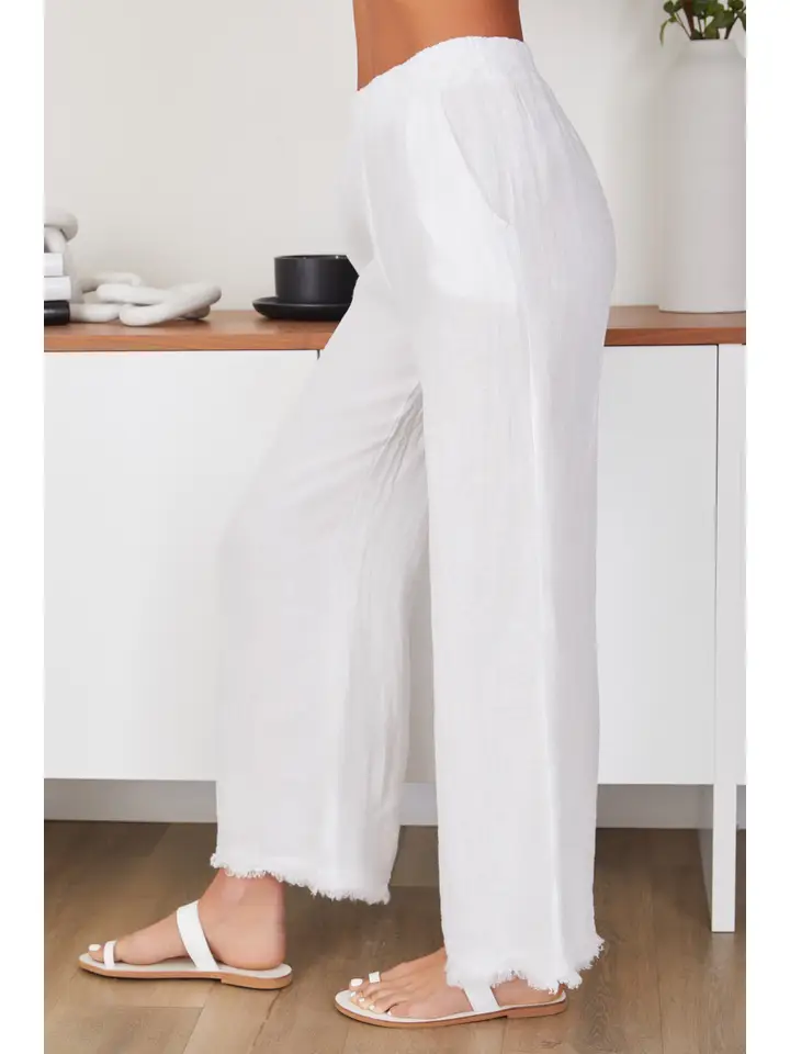Linen Pant With Fringe Hem and Pockets