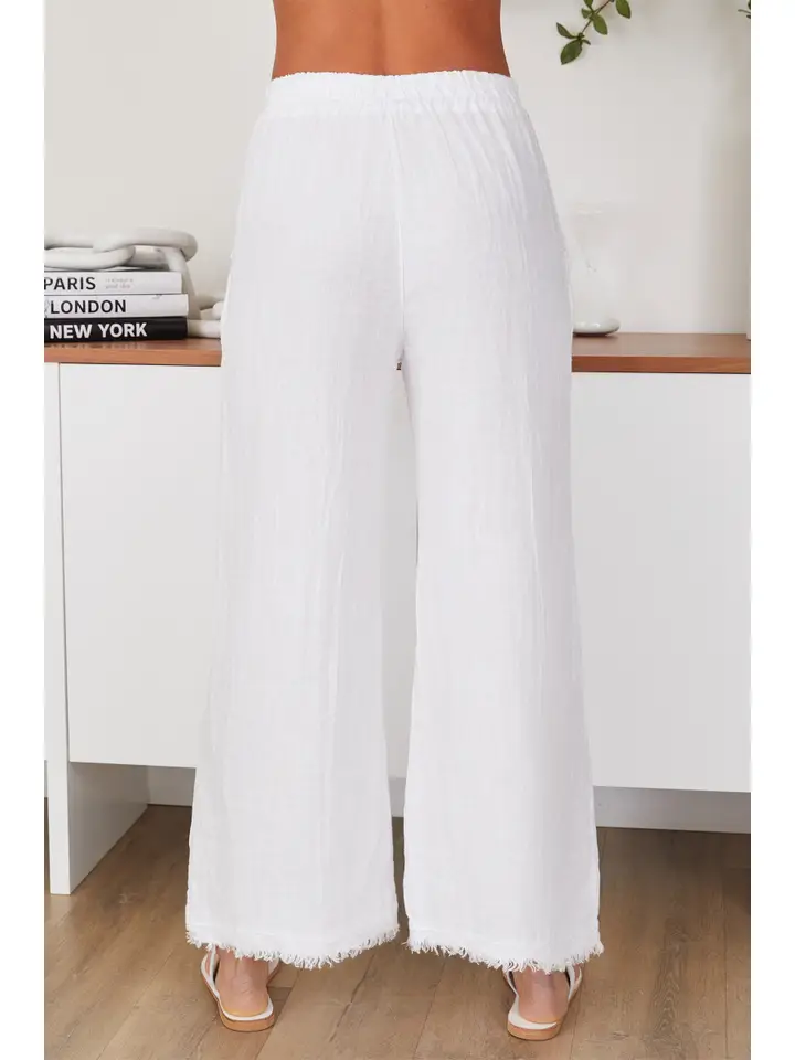Linen Pant With Fringe Hem and Pockets