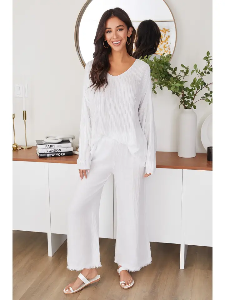 Linen Pant With Fringe Hem and Pockets