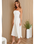 Belted Strapless Midi Dress