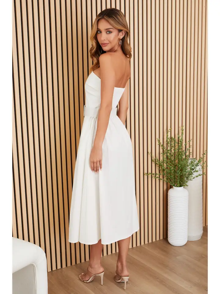 Belted Strapless Midi Dress