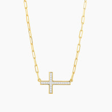 Load image into Gallery viewer, Keep the Faith! Sidways Cross Neckl Gold