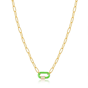 Neon Green Enamel Carabiner Necklace