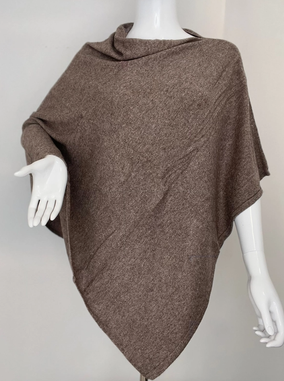 Cashmere Side Neck Poncho - Brown