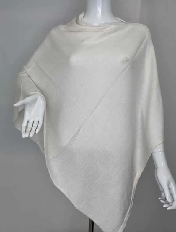 Cashmere Side Neck Poncho - White