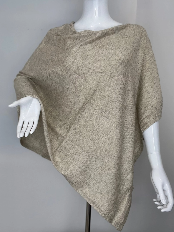 Cashmere Side Neck Poncho - Light Grey