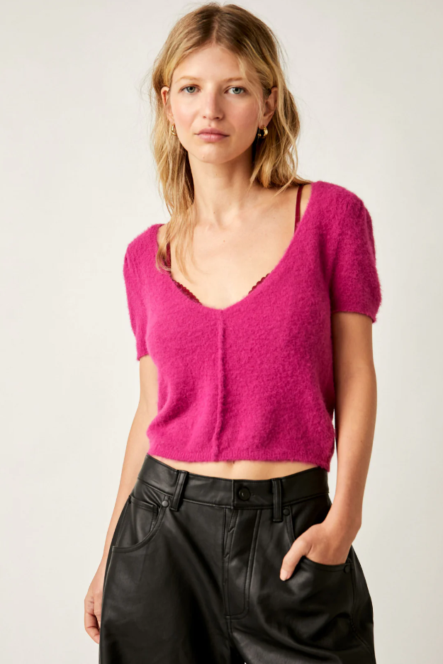 Keep Me Warm Crop Top- Fuschia Festival