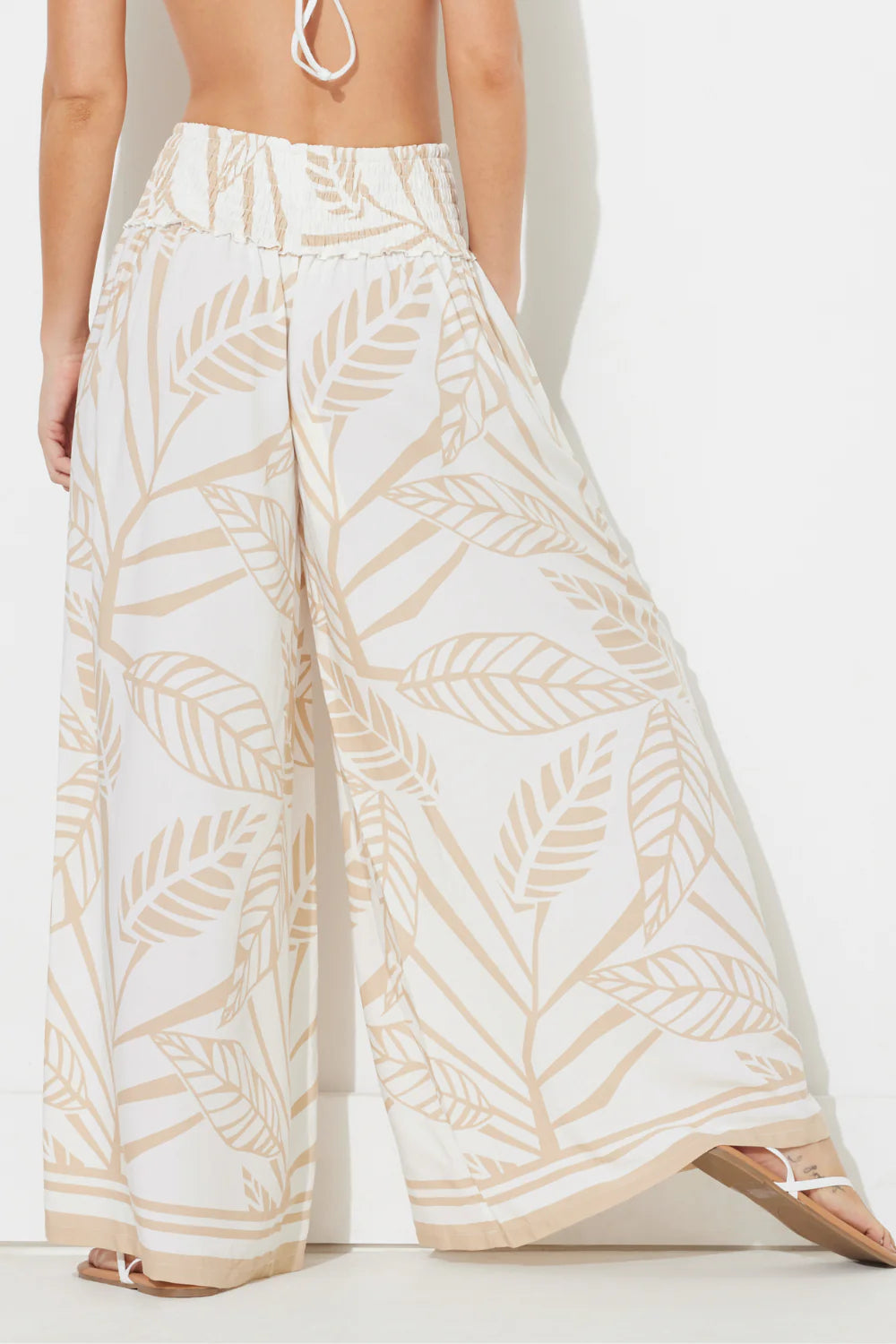 Tan Abstract Leaf Printed Rayon Pant