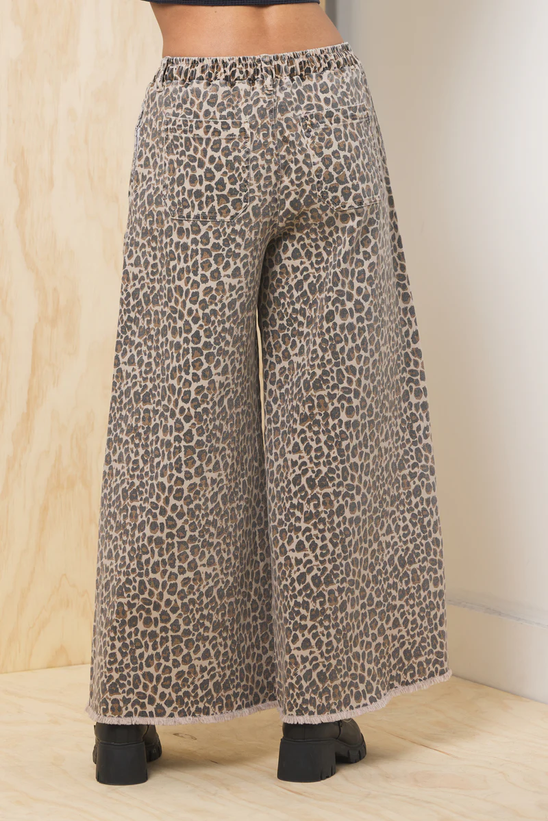 Leopard Stretch Denim Wide Leg