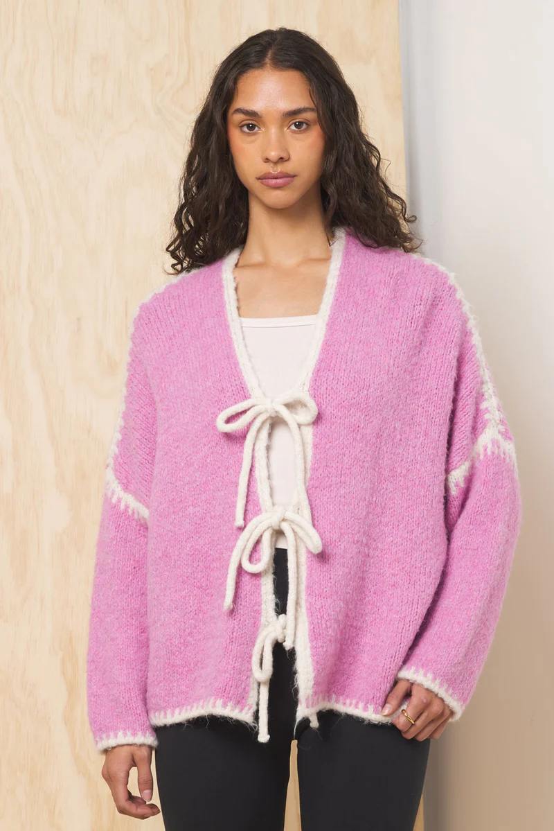 Pink Tie Front Cardigan