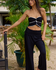 Rib Knit Smocked Wide Leg Pants