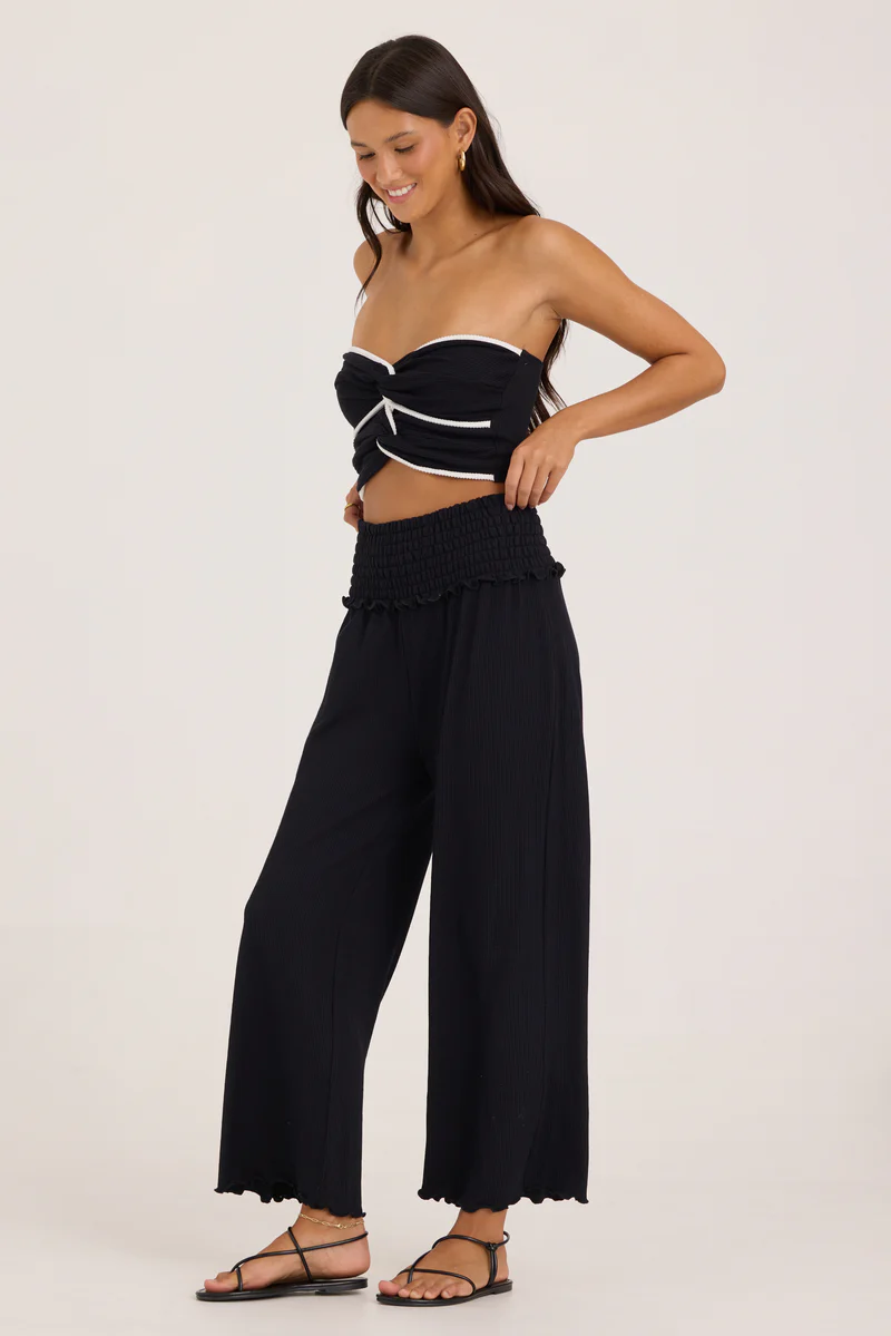 Rib Knit Smocked Wide Leg Pants