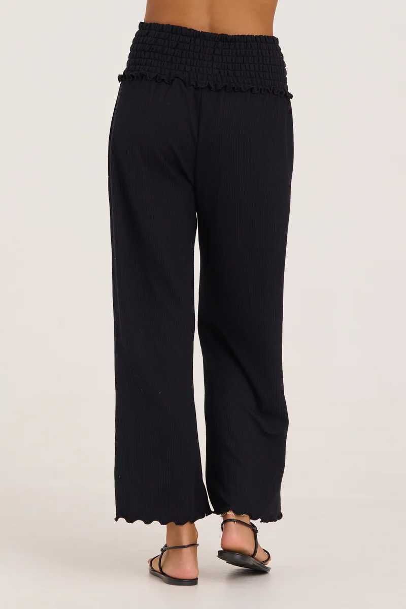 Rib Knit Smocked Wide Leg Pants