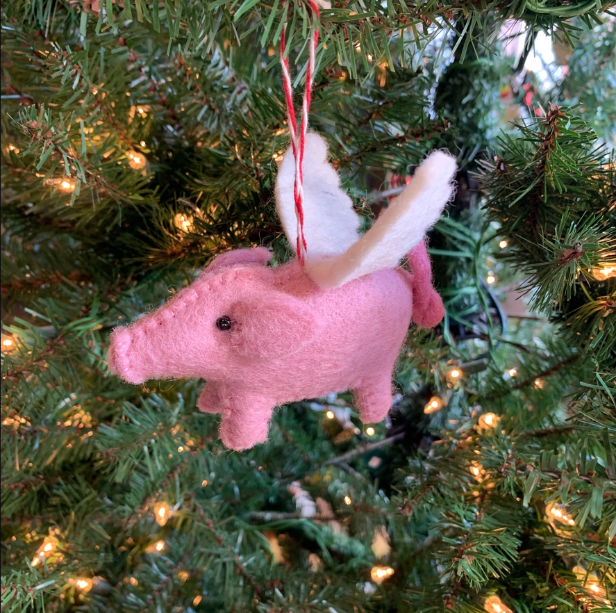 Flying Pig Felt Christmas Ornament