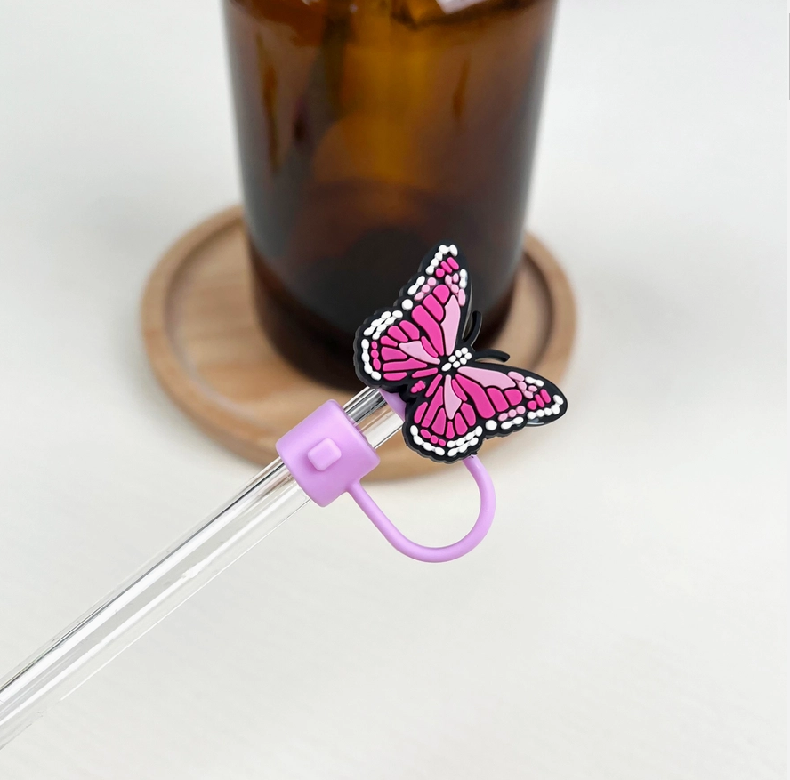 Straw Toppers Pink Butterfly