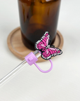 Straw Toppers Pink Butterfly